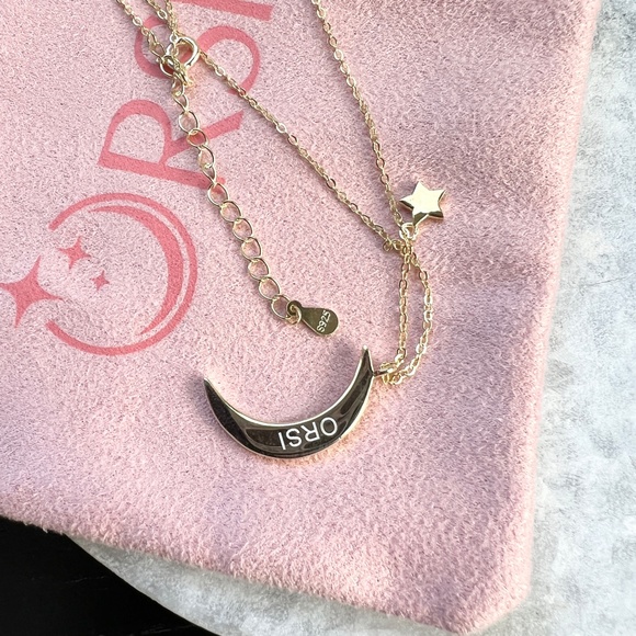 New ORSI Silver Luna Moon and Star Necklace Gold Plated - Picture 2 of 5